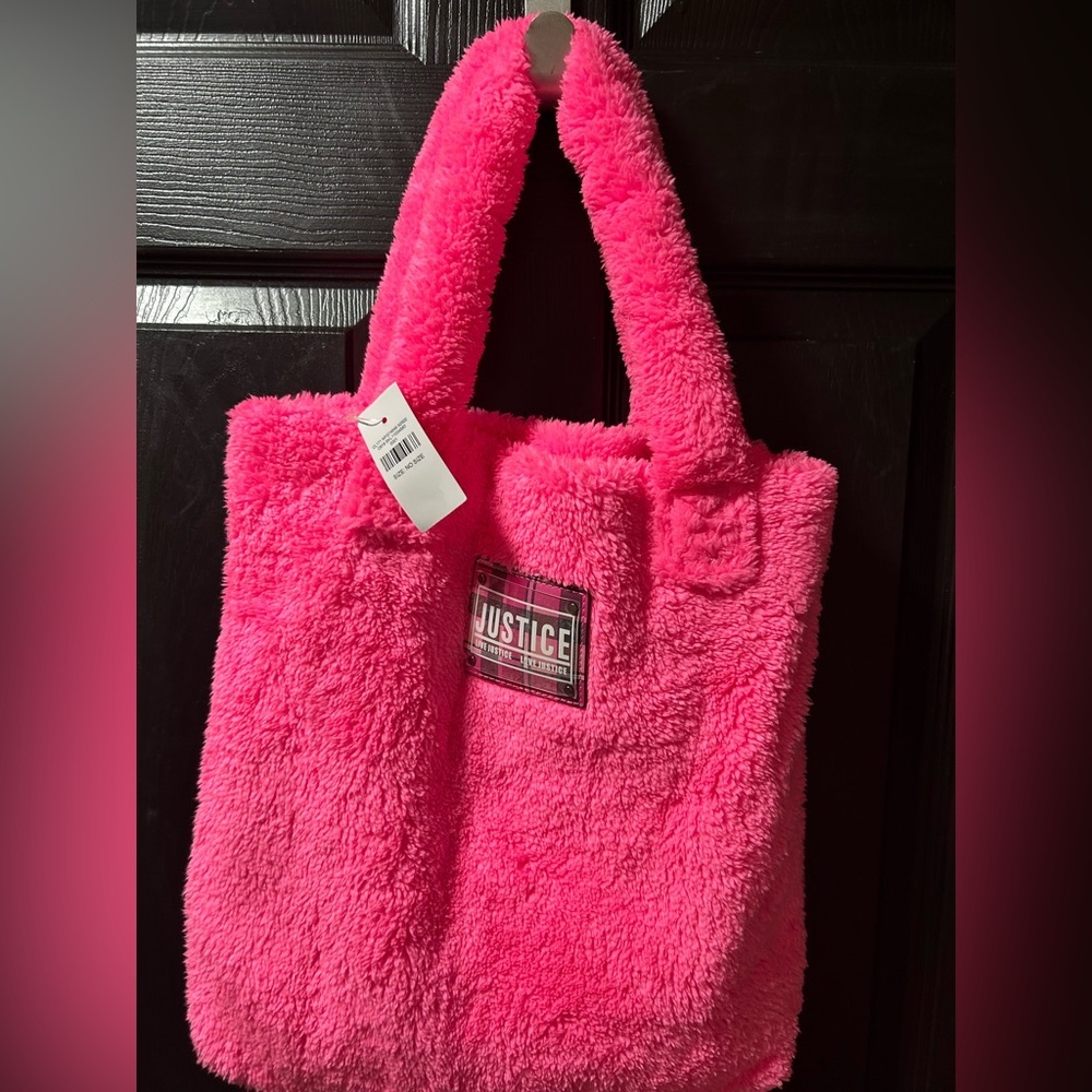 Justice Vibrant Pink Plush Tote
